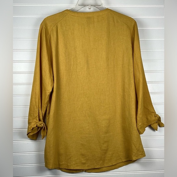 Anne Klein mustard Yellow linen blend button down 3/4 sleeve Top Size Medium - Picture 5 of 8
